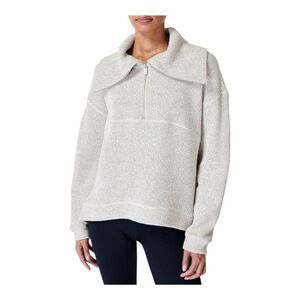Sweaty Betty Women's Restful Boucle Relaxed Fit Half Zip Woven Pullover Size 10